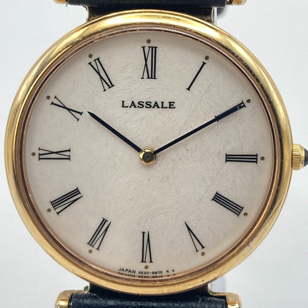 Vintage Lassale Men's Watch 32mm Gold Tone 5E20-8A69 Slim Black Band New Battery - Picture 2 of 16